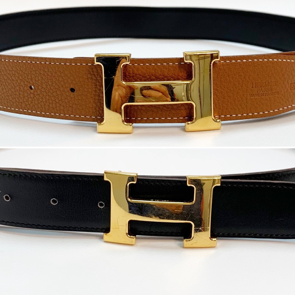 HERMÈS reversible H belt brown black